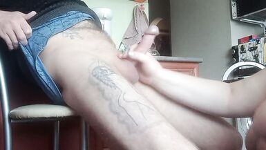 a fat woman naked jerks off my cock to a cumshot in the kitchen - 15 image