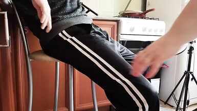 naked fat girl jerks off my cock to a cumshot in the kitchen - 1 image