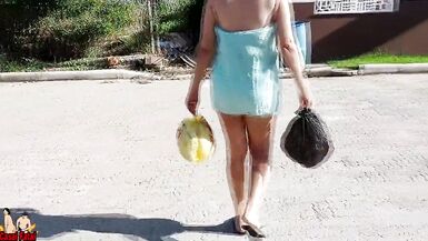 Wife goes outdoors wearing towel and pisses naked - 14 image