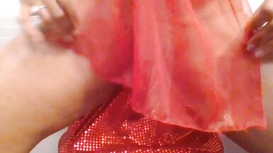 Ebony Kalika Pretty Pussy Big Clit Milf masturbating in Red lingerie - 2 image