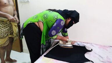 Saudi Big Ass Hot stepmom while ironing clothes, stepson come & fucks her Roughly - Arab MILF Hardcor Fuck & Cum Inside Pussy - 1 image