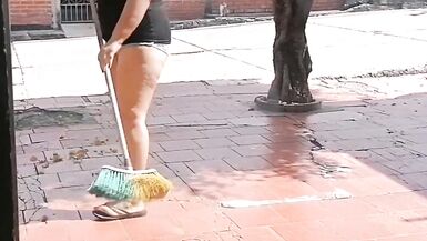 My perverted stepmother likes to clean in the street for the neighbor to see - 5 image