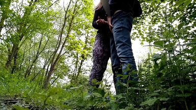 Sexy neighbor with a fat ass jerked me off in nature