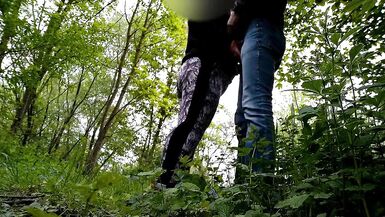 Sexy neighbor with a fat ass jerked me off in nature - 2 image