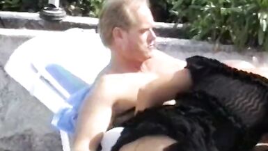 Blonde slut on a lounge chair sucks a cock and fucks - 6 image