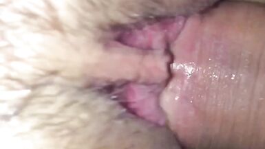 Fuck my wife hairy pussy POV and cum all over her pussy hair in slowmotion
