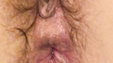 ANAL fuck wife's pink asshole and open her hairy pussy with my fingers to see inside her wet soaked creamy pussy