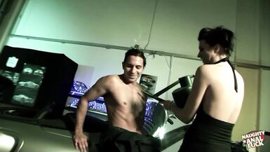 Rich british milf rewards the mechanics fixing her car by giving them both sloppy blowjobs - 2 image