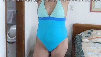 On the beach, stepson woke up with his big cock very hard and asks me to let him masturbate while looking at me in a bikini - 8 image