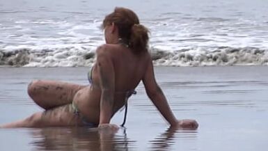 Stepson returns from the beach with a very hard cock and I help him run, I masturbate in front of him - 1 image