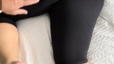 thick busty milf leggings footjob leg hump - 1 image