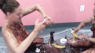 Lusty housewives get bored and play with ice cream toppings on big tits - 13 image