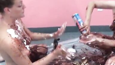 Lusty housewives get bored and play with ice cream toppings on big tits - 14 image