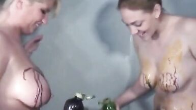 Horny chicks cover each other's naked bodies with paint in the shower - 13 image