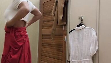 Little Linda is in the dressing room again. Cum in the Dressing Room with Your Fuck Slut