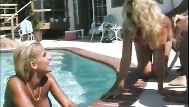 Dudes share two blonde sluts with nice tits outdoors - 10 image