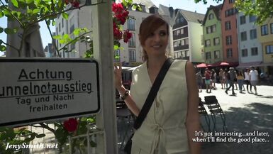 Sexy naked Blogger flashing her pussy in the street