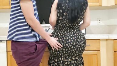 Big Ass Stepmom Fucks her Stepson in the Kitchen after seeing his Big Boner - 3 image
