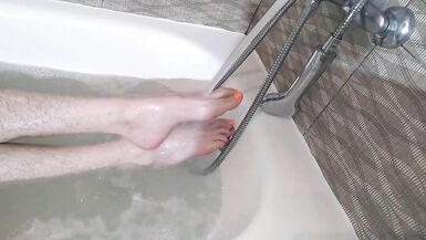 Fluffy Bush Takes a Bath and Admires Hairy Legs Footfetish GinnaGg - 4 image