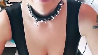 Milf sucks and swallow in POV in catsuit - 1 image
