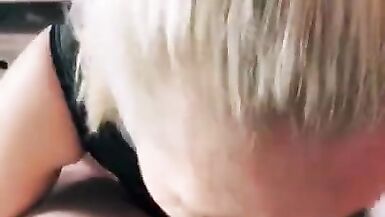 Milf sucks and swallow in POV in catsuit - 12 image