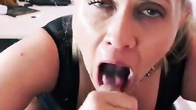 Milf sucks and swallow in POV in catsuit - 15 image