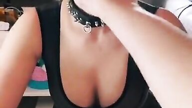 Milf sucks and swallow in POV in catsuit - 8 image