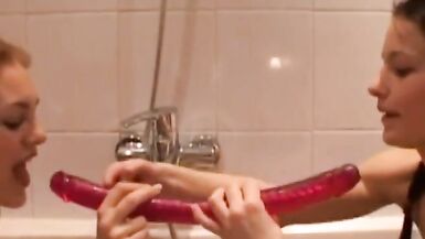 Dutch Lesbians Using Pink Dildos