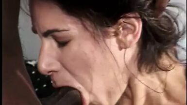 Horny wife gags on hard black cock while getting banged - 1 image