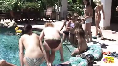 As these hot girls scream and cum the pool cools them off - 1 image