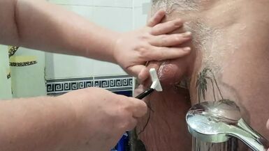bitch jerks off my dick in the bathroom until I cum - 1 image