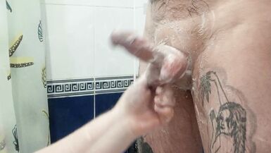 bitch jerks off my dick in the bathroom until I cum - 5 image
