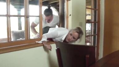 Cute MILF Stucked in Window and Fucked by 2 Men - 2 image
