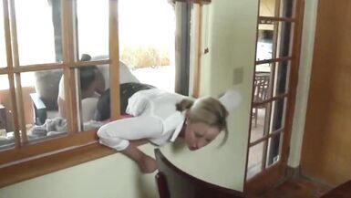 Cute MILF Stucked in Window and Fucked by 2 Men - 3 image