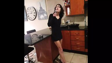 Slut in high heels, smoking, pissing in her panties. - 1 image