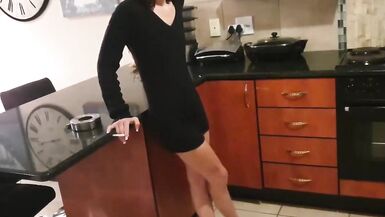 Slut in high heels, smoking, pissing in her panties.