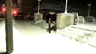 New Year's Eve night walk in nylon tights without a skirt - 15 image