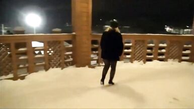 New Year's Eve night walk in nylon tights without a skirt - 3 image