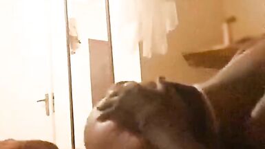 Sexy ebony milf gets cum on ass after riding bbc