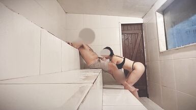 Married woman catches man masturbating in the sauna and helps him. - 11 image