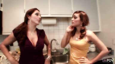 Proper lesbian seduction as the ladies hump each other on the cold kitchen floor - 2 image