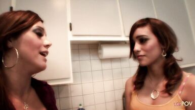 Proper lesbian seduction as the ladies hump each other on the cold kitchen floor - 3 image