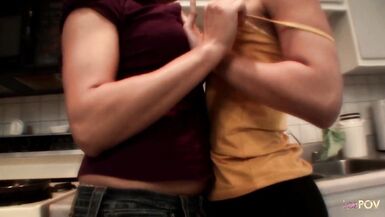Proper lesbian seduction as the ladies hump each other on the cold kitchen floor - 4 image
