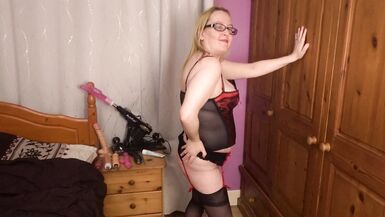 Wife dancing in high heels, corset stockings and suspenders - 4 image