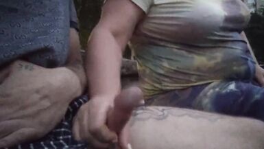 mother-in-law jerks off my dick in the yard until I cum - 15 image
