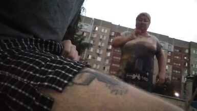 mother-in-law jerks off my dick in the yard until I cum - 2 image
