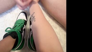 Slutty Milf rubs balls and begs for cum on her shoes - 4 image