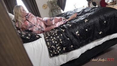 AuntJudysXXX - Your Busty Stepmom Eva May Catches You Watching Her in Bed (POV)