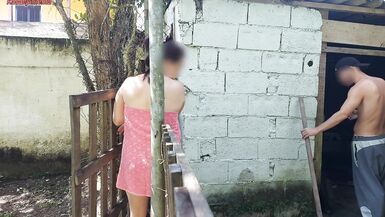Shower doesn't work, married woman asks farm caretaker for help using just a towel and pays with sex - 2 image
