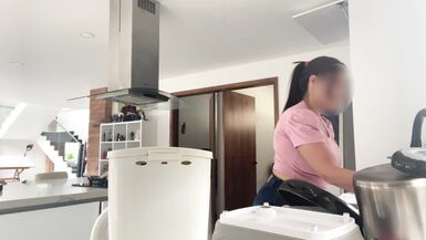 delicious maid MILF with huge saggy tits lets her boss play with her nibs - 7 image